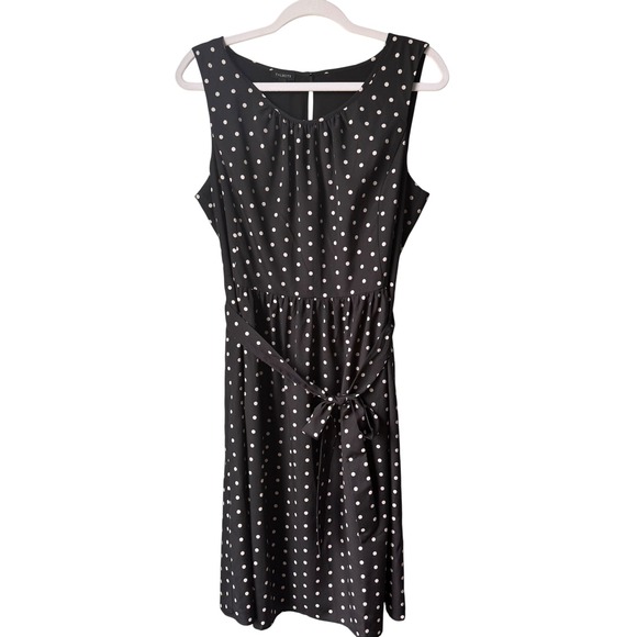Talbots Dresses & Skirts - Talbots Sleeveless Dress Black White Polka Dot Sash Tie‎ Belt Office Travel 12